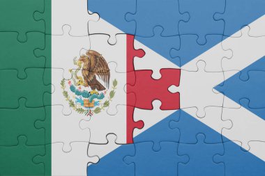 İskoçya ve Meksika bayrağının renkli ulusal bayrağıyla bulmaca. konsept