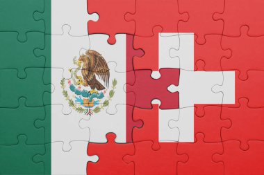 İsviçre bayrağı ve Meksika bayrağının rengarenk yapbozu. konsept