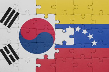 Venezuela 'nın renkli ulusal bayrağı ve Güney Kore bayrağıyla ilgili bulmacalar. konsept