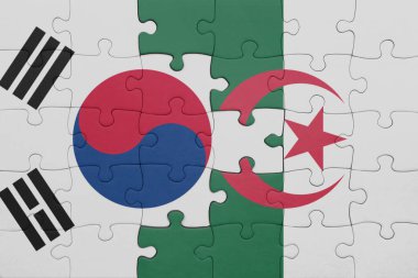 Cezayir 'in renkli ulusal bayrağı ve Güney Kore bayrağı. konsept