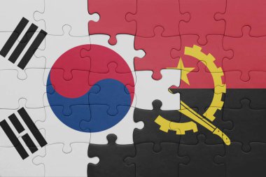 Angola 'nın renkli ulusal bayrağı ve Güney Kore bayrağı. konsept