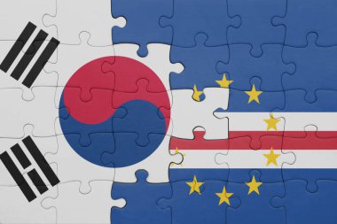 Cape Verde 'nin renkli ulusal bayrağı ve Güney Kore bayrağının bulmacası. konsept