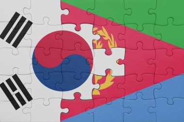 Eritrea 'nın renkli ulusal bayrağı ve Güney Kore bayrağının bulmacası. konsept