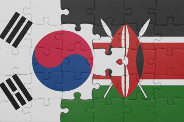 Kenya 'nın renkli ulusal bayrağı ve Güney Kore bayrağıyla ilgili bulmacalar. konsept