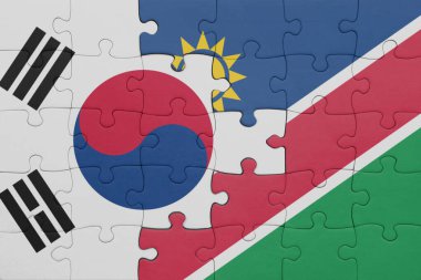Namibya 'nın renkli ulusal bayrağı ve Güney Kore bayrağı. konsept