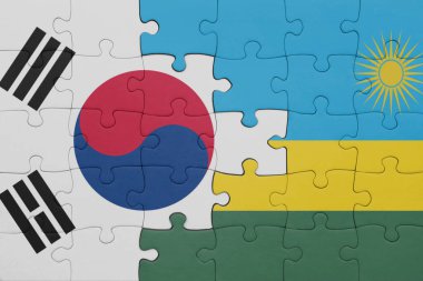 Ruanda 'nın renkli ulusal bayrağı ve Güney Kore bayrağıyla ilgili bulmacalar. konsept