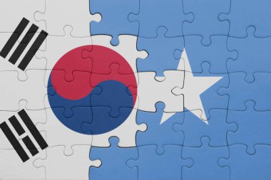 Somali 'nin renkli ulusal bayrağı ve Güney Kore bayrağıyla ilgili bulmacalar. konsept