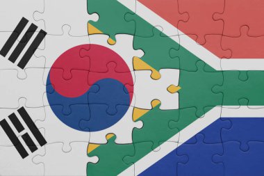 Güney Afrika 'nın renkli ulusal bayrağı ve Güney Kore bayrağıyla ilgili bulmacalar. konsept