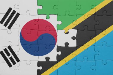 Tanzanya 'nın renkli ulusal bayrağı ve Güney Kore bayrağı. konsept