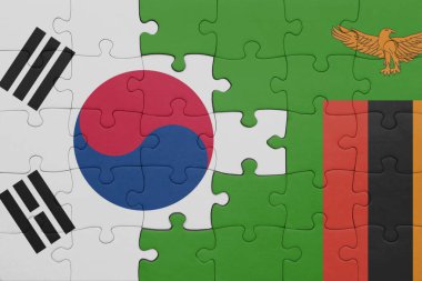 Zambiya 'nın renkli ulusal bayrağı ve Güney Kore bayrağı. konsept