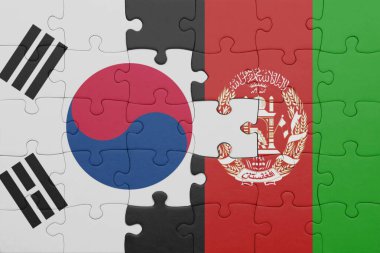 Afganistan 'ın renkli ulusal bayrağı ve Güney Kore bayrağının bulmacası. konsept