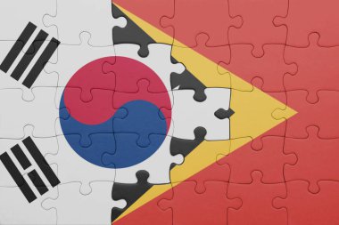 Doğu Timor 'un renkli ulusal bayrağı ve Güney Kore bayrağının bulmacası. konsept
