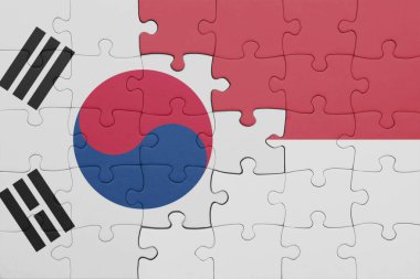 Endonezya 'nın renkli ulusal bayrağı ve Güney Kore bayrağının bulmacası. konsept