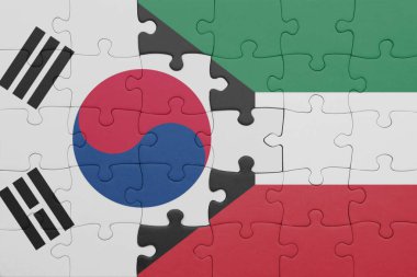 Kuveyt 'in renkli ulusal bayrağı ve Güney Kore bayrağı. konsept