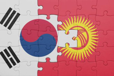 Kırgızistan 'ın renkli ulusal bayrağı ve Güney Kore bayrağının bulmacası. konsept