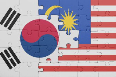 Malezya 'nın renkli ulusal bayrağı ve Güney Kore bayrağıyla ilgili bulmacalar. konsept