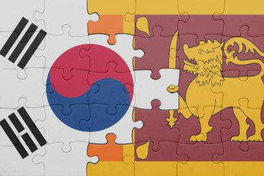 Sri Lanka 'nın renkli ulusal bayrağı ve Güney Kore bayrağı. konsept