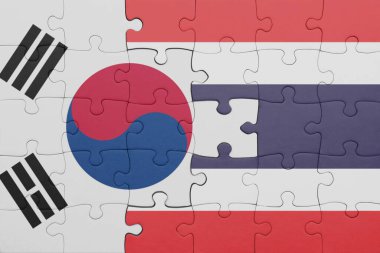 Tayland 'ın renkli ulusal bayrağı ve Güney Kore bayrağıyla ilgili bulmacalar. konsept