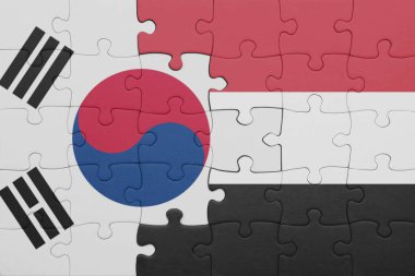 Güney Kore bayrağı ve bayrağının rengarenk ulusal bayrağıyla bulmaca. konsept