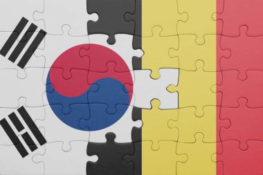 Belçika 'nın renkli ulusal bayrağı ve Güney Kore bayrağıyla ilgili bulmacalar. konsept