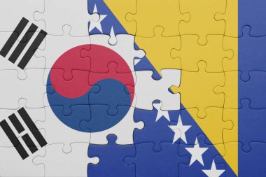 Bosna ve Herzegovina 'nın renkli ulusal bayrağı ve Güney Kore bayrağı. konsept