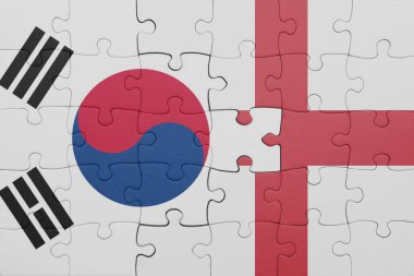 İngiltere 'nin renkli ulusal bayrağı ve Güney Kore bayrağıyla ilgili bulmacalar. konsept