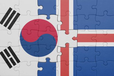 İzlanda 'nın renkli ulusal bayrağı ve Güney Kore bayrağıyla ilgili bulmacalar. konsept