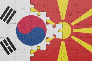 Güney Kore 'nin renkli ulusal bayrağı ve bayrağı ile ilgili bulmacalar. konsept