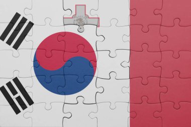 Güney Kore bayrağının ve maltanın renkli ulusal bayrağının bulmacası. konsept