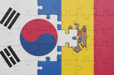 Moldova 'nın renkli ulusal bayrağı ve Güney Kore bayrağının bulmacası. konsept