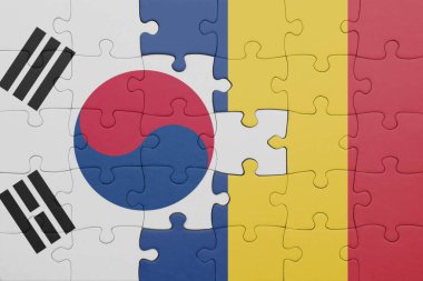 Romanya 'nın renkli ulusal bayrağı ve Güney Kore bayrağıyla ilgili bulmacalar. konsept