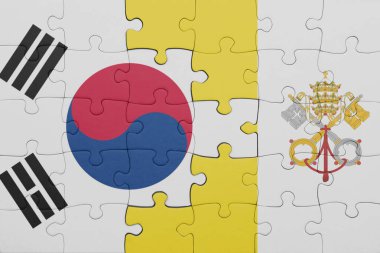 Güney Kore bayrağı ve Vatikan 'ın renkli ulusal bayrağıyla ilgili bulmacalar. konsept