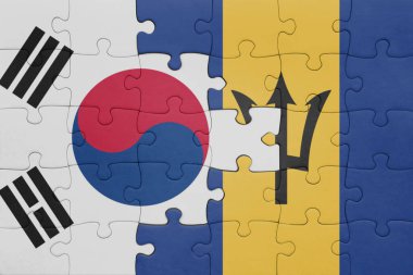 Barbados 'un renkli ulusal bayrağı ve Güney Kore bayrağının bulmacası. konsept