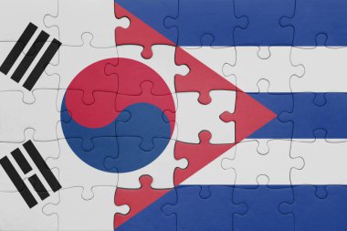 Küba 'nın renkli ulusal bayrağı ve Güney Kore bayrağıyla ilgili bulmacalar. konsept