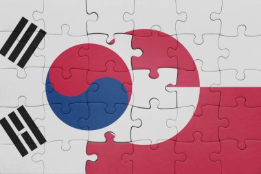 Yeşil arazi ve Güney Kore bayrağının renkli ulusal bayrağıyla bulmaca. konsept