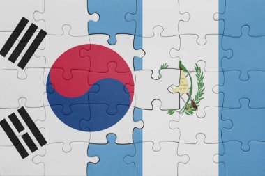 Guatemala 'nın renkli ulusal bayrağı ve Güney Kore bayrağı. konsept