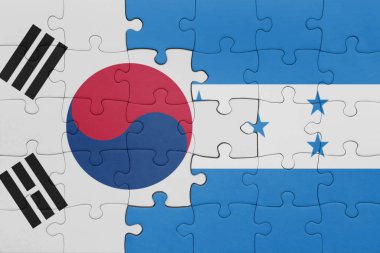 Honduras 'ın renkli ulusal bayrağı ve Güney Kore bayrağının bulmacası. konsept