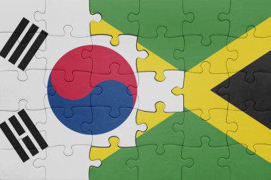 Jamaika 'nın renkli ulusal bayrağı ve Güney Kore bayrağının bulmacası. konsept