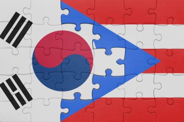 Porto Riko 'nun renkli ulusal bayrağı ve Güney Kore bayrağının bulmacası. konsept