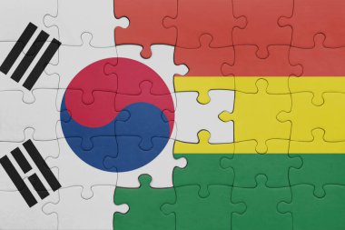 Bolivya 'nın renkli ulusal bayrağı ve Güney Kore bayrağının bulmacası. konsept