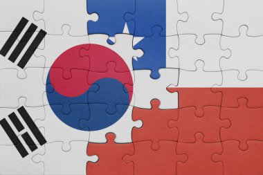 Şili 'nin renkli ulusal bayrağı ve Güney Kore bayrağının bulmacası. konsept