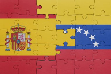 Venezuela 'nın renkli ulusal bayrağı ve İspanya bayrağı. konsept