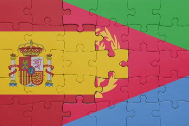 Eritrea 'nın renkli ulusal bayrağı ve İspanya bayrağı bulmacası. konsept