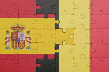 Belçika 'nın renkli ulusal bayrağı ve İspanya bayrağı. konsept