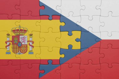 Czech Cumhuriyeti 'nin renkli ulusal bayrağı ve İspanya bayrağıyla ilgili bulmacalar. konsept