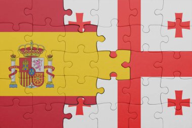 Gürcistan 'ın renkli ulusal bayrağı ve İspanya bayrağıyla bulmaca. konsept