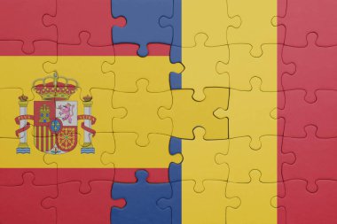 Romanya 'nın renkli ulusal bayrağı ve İspanya bayrağıyla ilgili bulmacalar. konsept