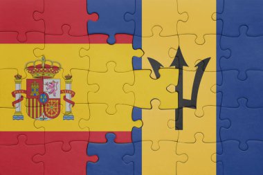 Barbados ve İspanya bayrağının renkli ulusal bayrağıyla bulmaca. konsept