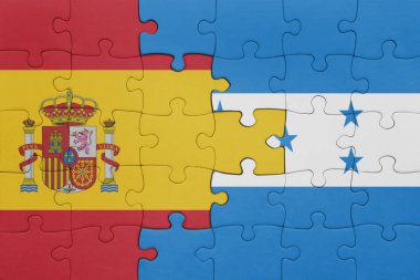 Honduras 'ın renkli ulusal bayrağı ve İspanya bayrağı. konsept