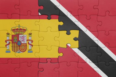 Trinidad, Tobago ve İspanya bayrağının renkli ulusal bayrağıyla bulmaca. konsept